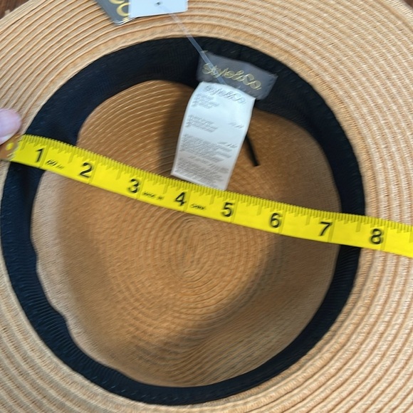 Style & Co Tan Straw Sun Floppy Beach Hat With  bow String tie Adjustable - Picture 9 of 10